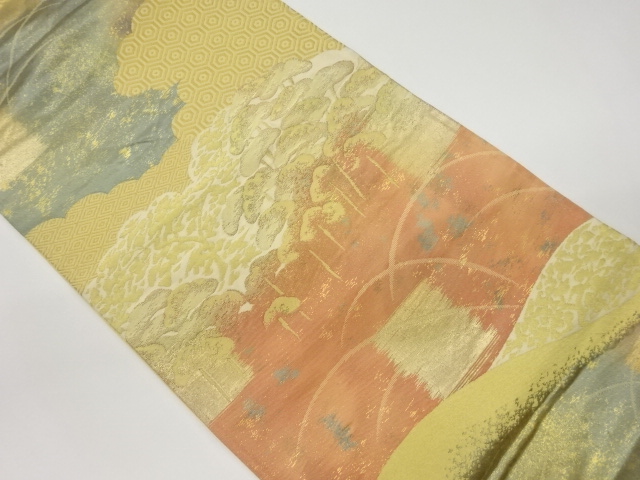 JAPANESE KIMONO / VINTAGE FUKURO OBI / WOVEN CLOUD & TRADITIONAL PATTERN